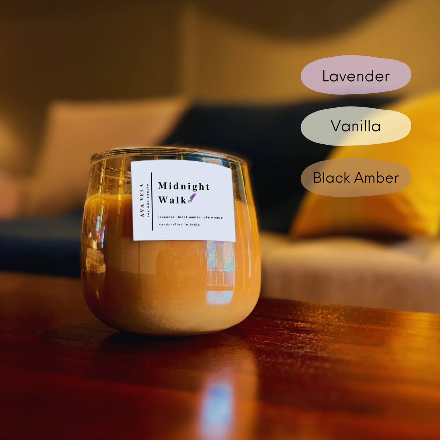Midnight Walk (Lavender + Black Amber + Vanilla) Soy Wax Scented Candle 48 Hours Burn Time