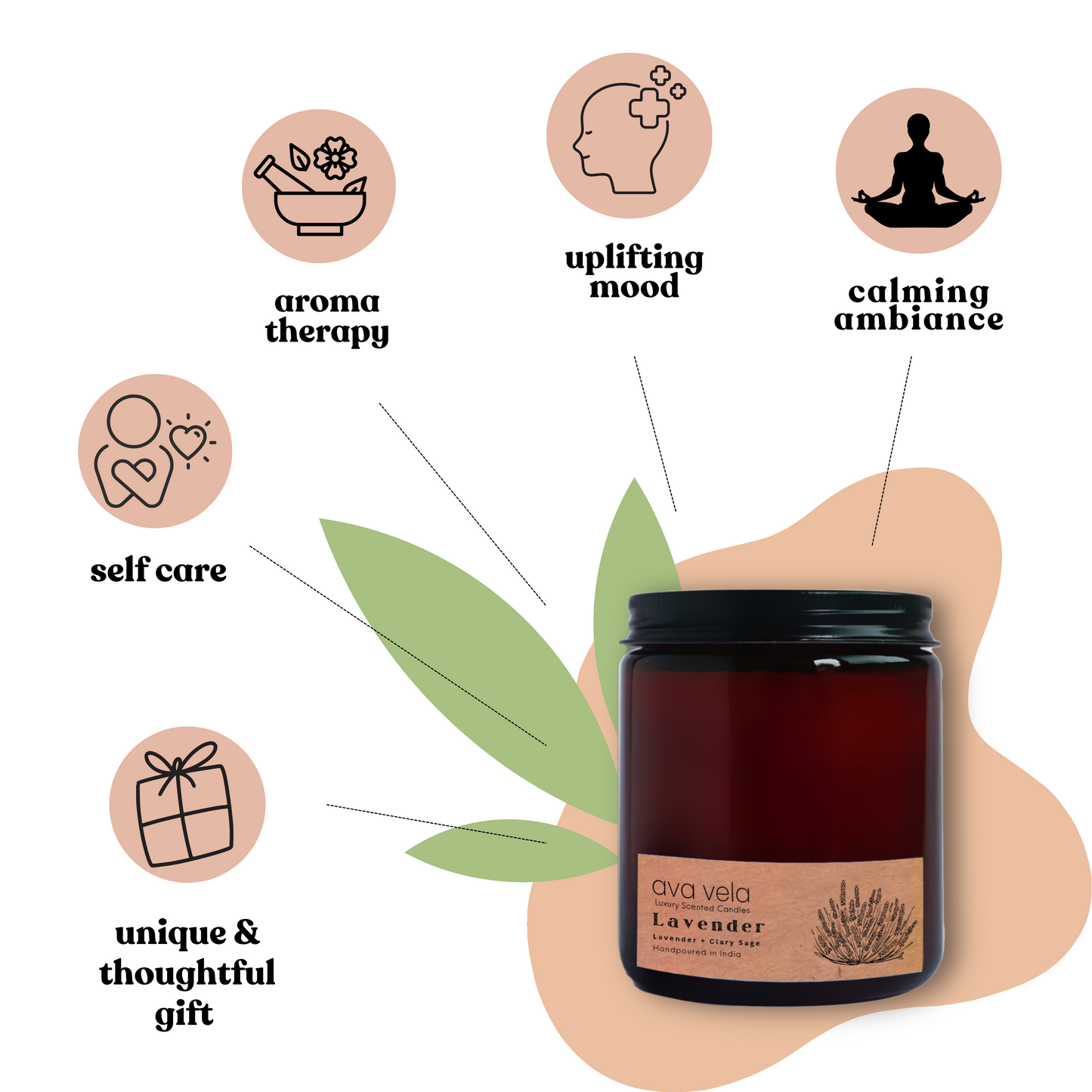 Lavender Amber Jar Soy Wax Scented Candle 45 Hours Burn Time