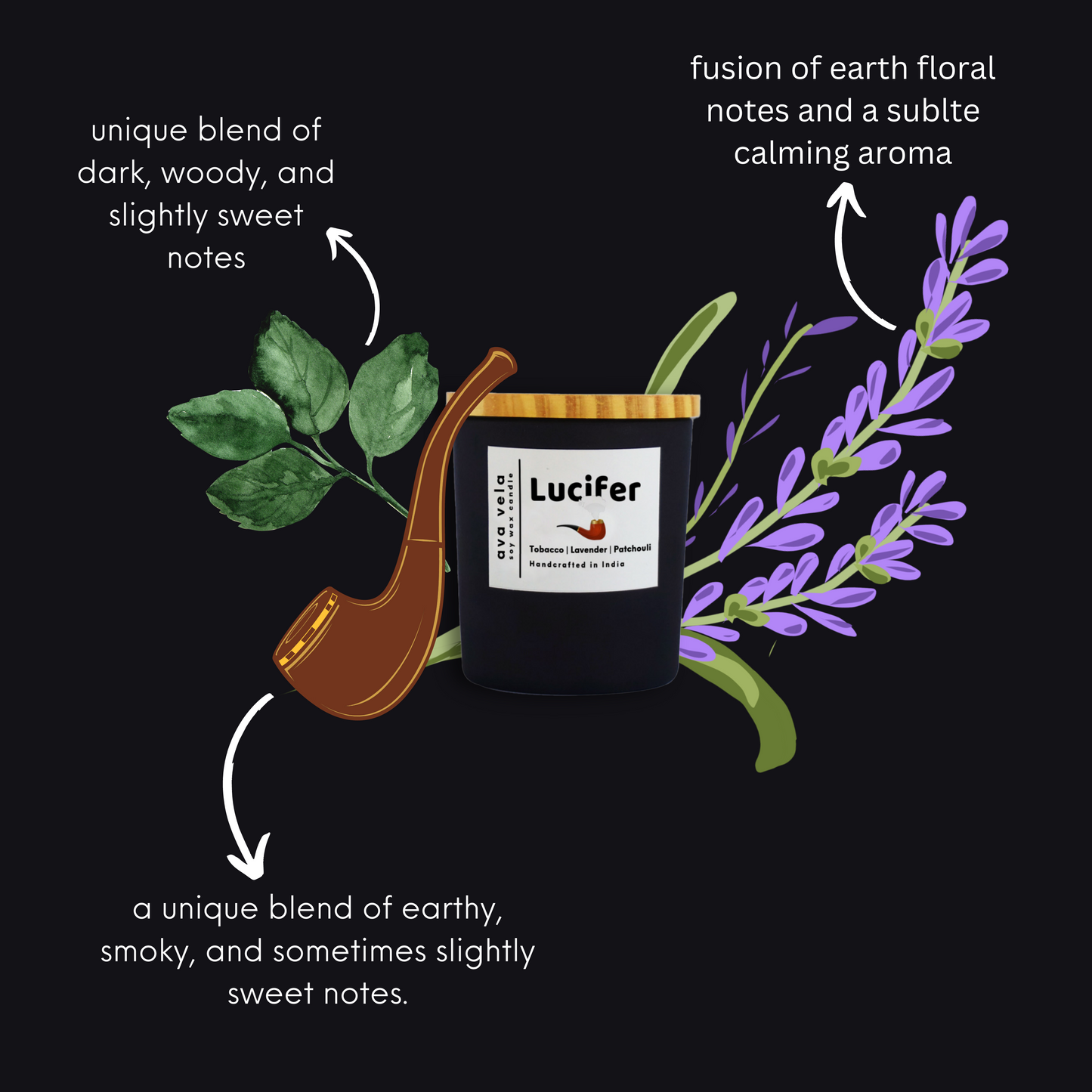 Lucifer (Lavender + Tobacco) Soy Wax Scented Candle 40 Hours Burn Time