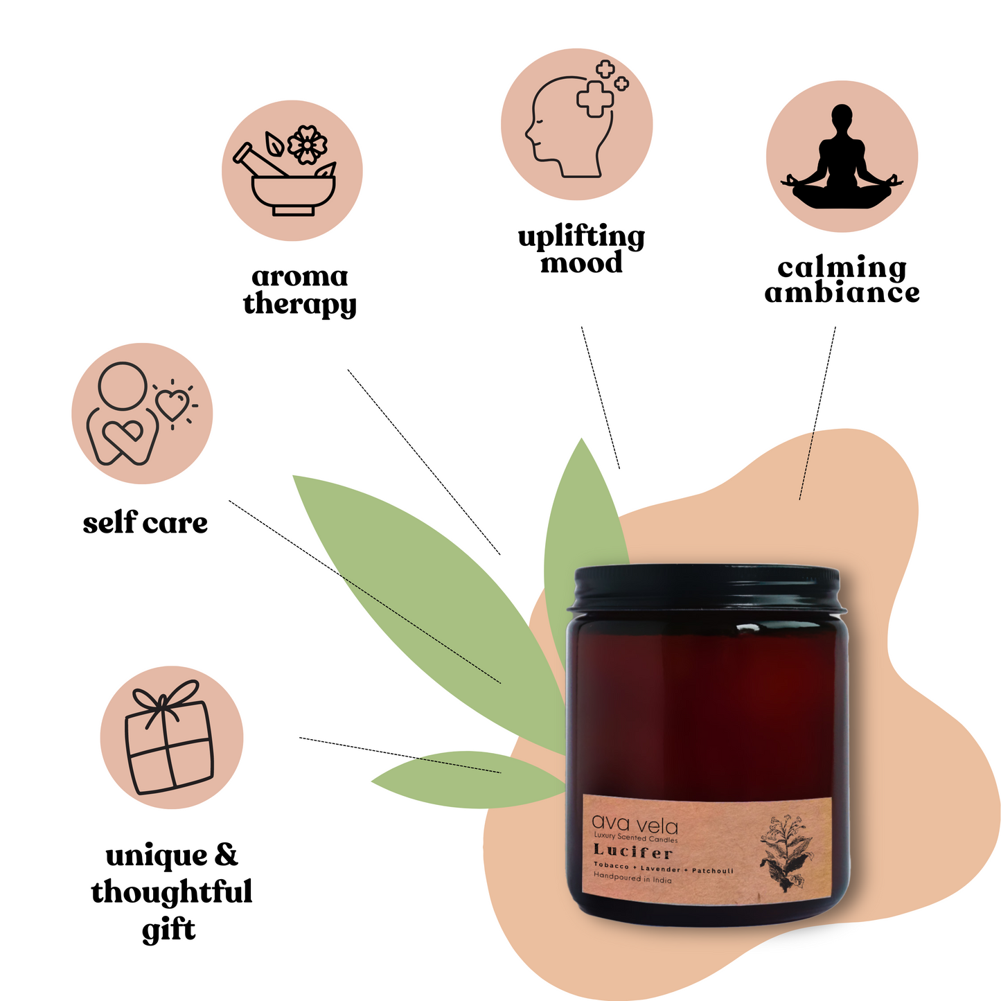 Lucifer (Lavender + Tobacco) Amber Jar Soy Wax Scented Candle 45 Hours Burn Time