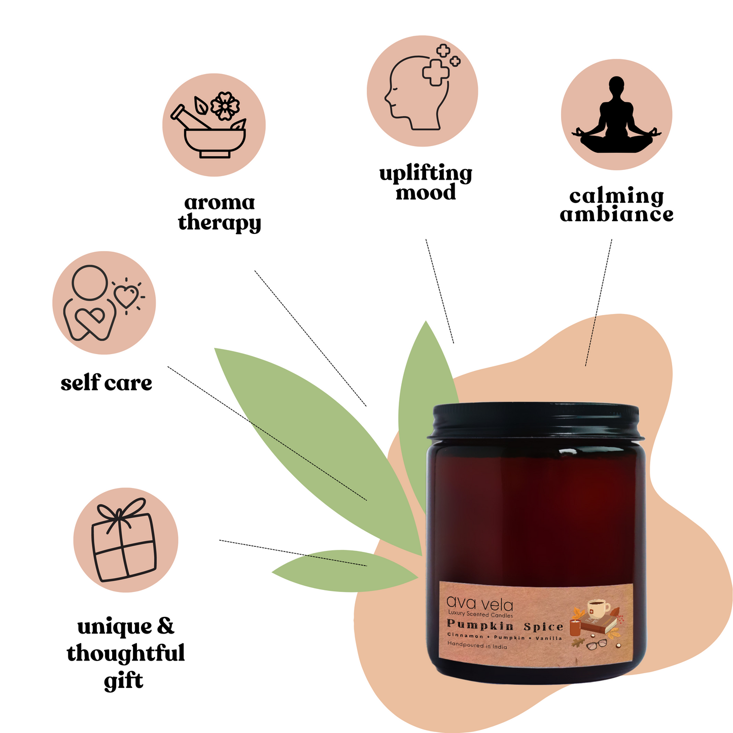 Pumpkin Spice (Pumpkin + Vanilla + Cinnamon) Amber Jar Soy Wax Scented Candle 45 Hours Burn Time