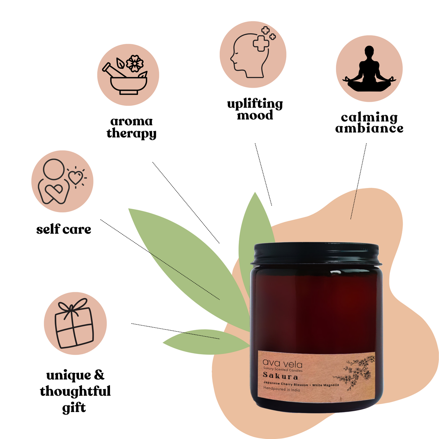 Sakura (Cherry Blossom + Sandalwood + White Magnolia) Amber Jar Soy Wax Scented Candle 45 Hours Burn Time