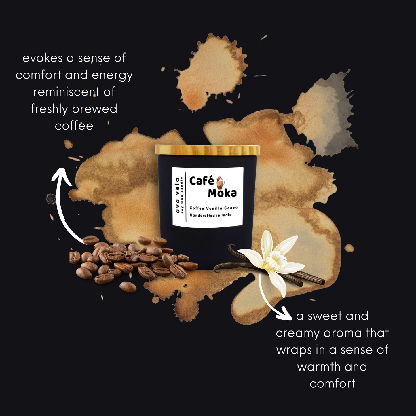 Café Moka (Coffee + Vanilla), Soy Wax Scented Candle 40Hrs Burn Time