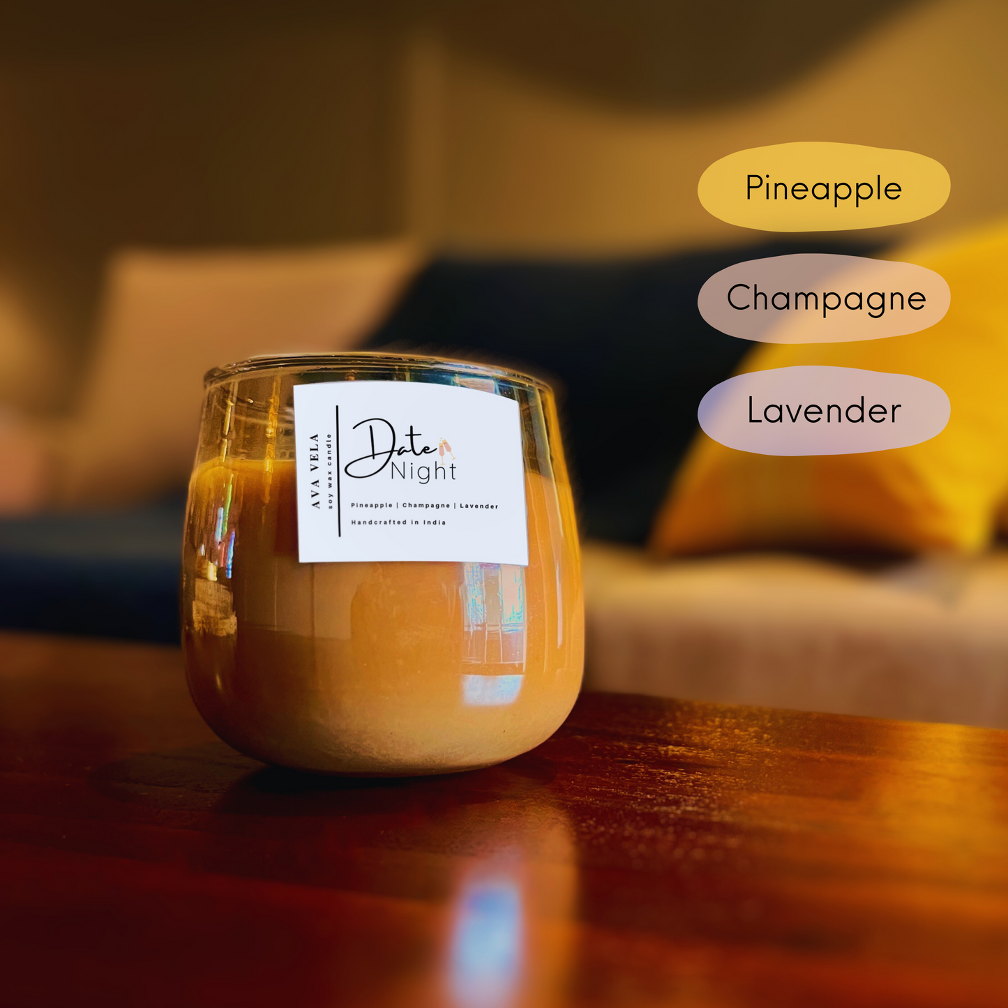 Date Night (Champagne + Lavender + Pineapple) Soy Wax Scented Candle 48 Hours Burn Time