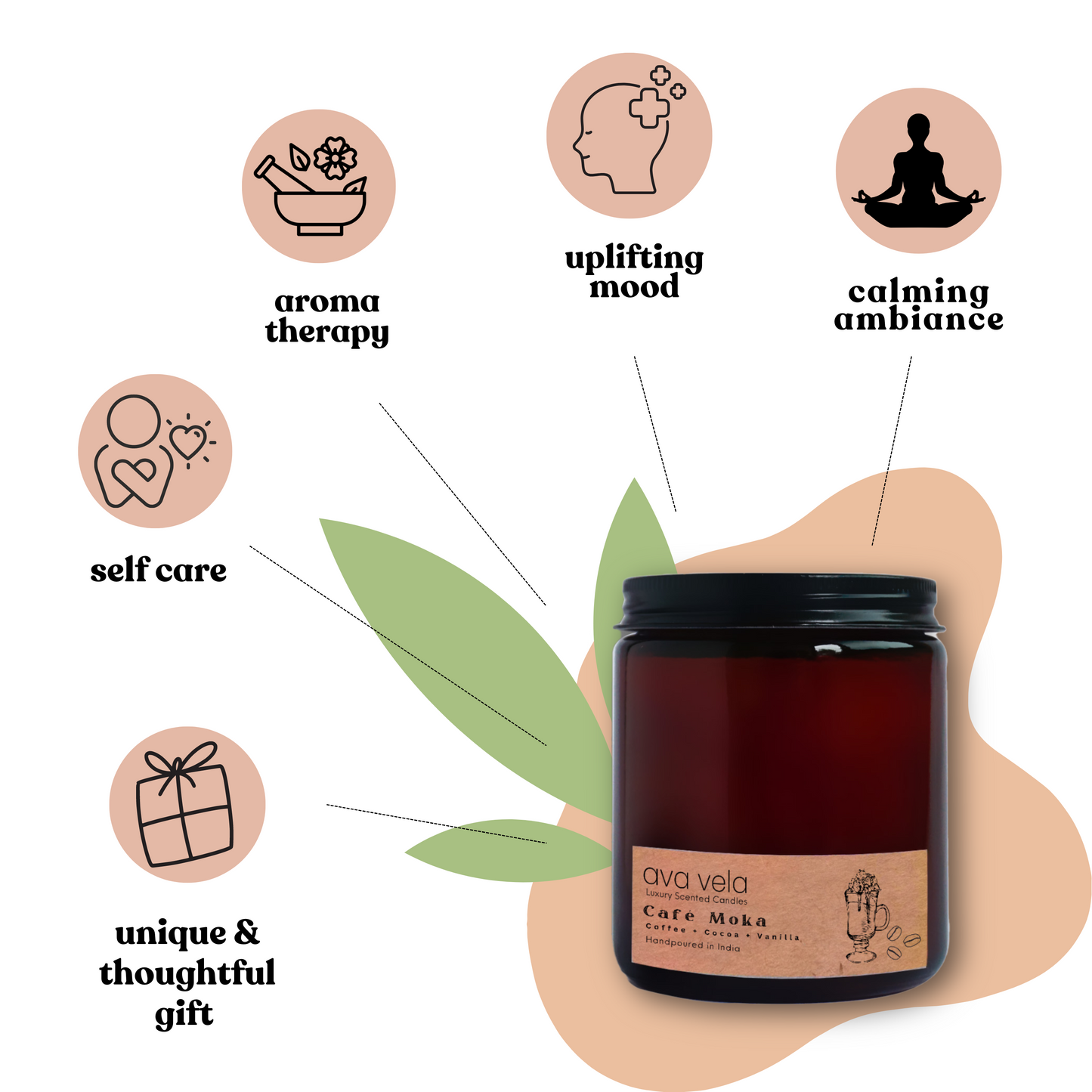 Café Moka (Coffee + Vanilla), Soy Wax Scented Candle 45Hrs Burn Time