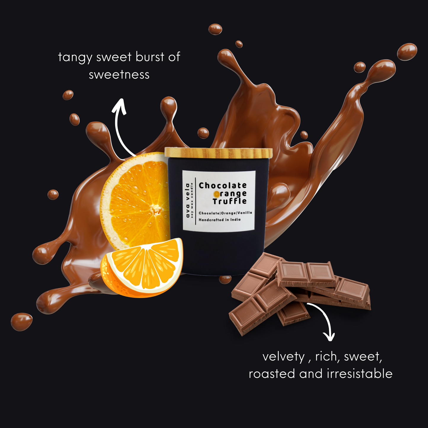 Chocolate Orange Truffle (Chocolate + Orange Zest + Vanilla) Soy Wax Scented Candle 40 Hours Burn Time