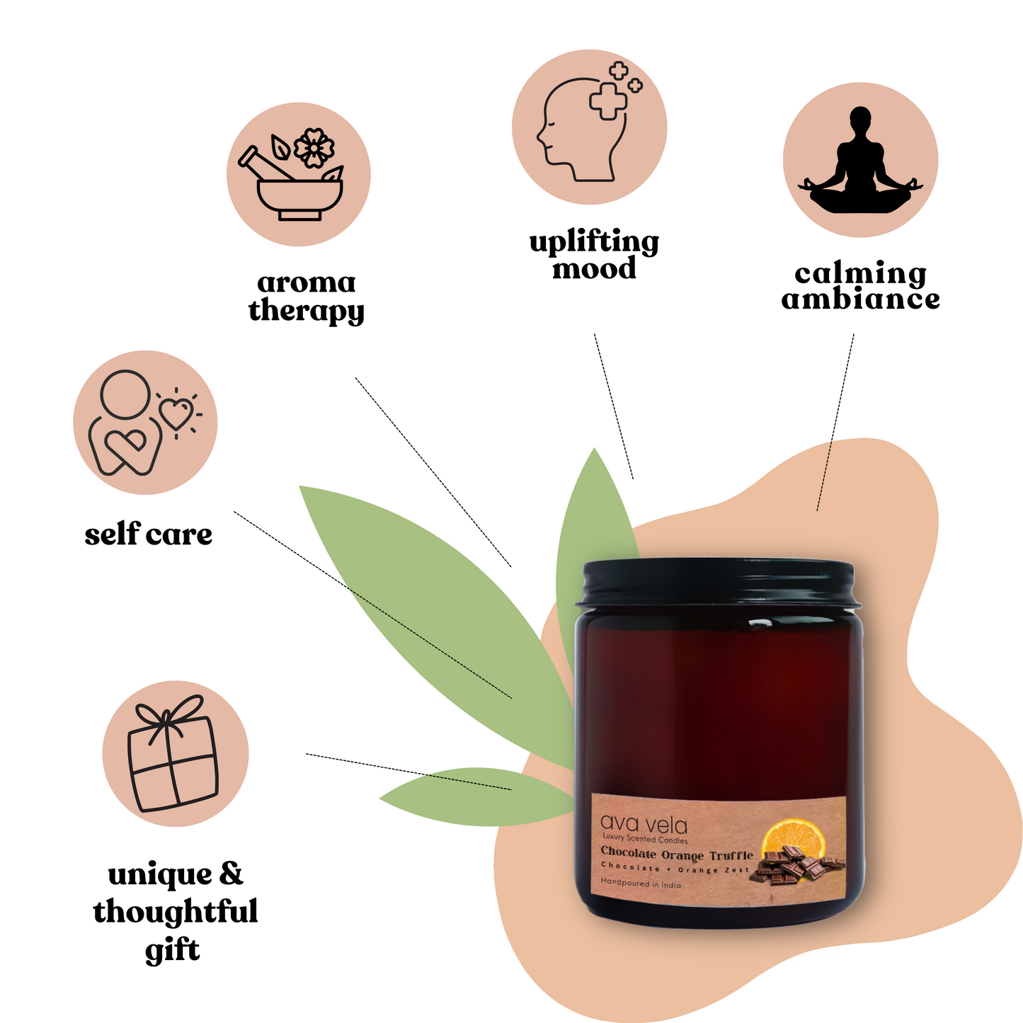 Chocolate Orange Truffle (Chocolate + Orange Zest + Vanilla) Soy Wax Scented Candle 45 Hours Burn Time