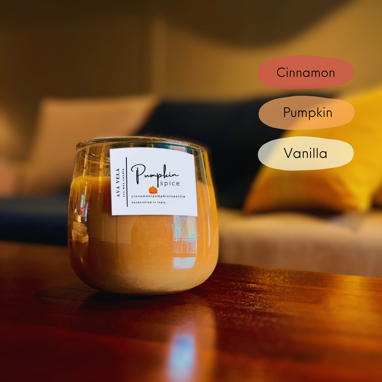 Pumpkin Spice (Pumpkin + Vanilla + Cinnamon) Soy Wax Scented Candle 48 Hours Burn Time