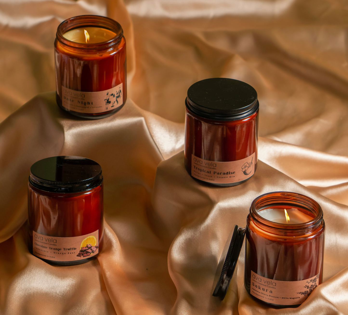 Date Night (Champagne + Lavender + Pineapple) Amber Jar Soy Wax Scented Candle 45 Hours Burn Time