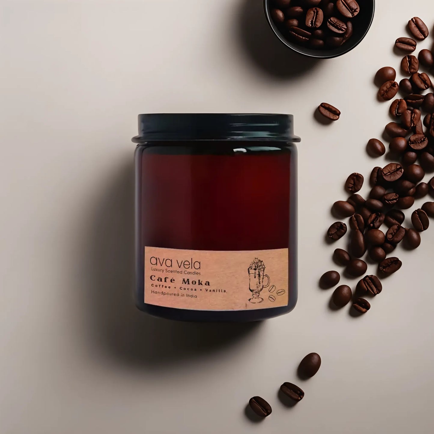 Café Moka (Coffee + Vanilla), Soy Wax Scented Candle 45Hrs Burn Time