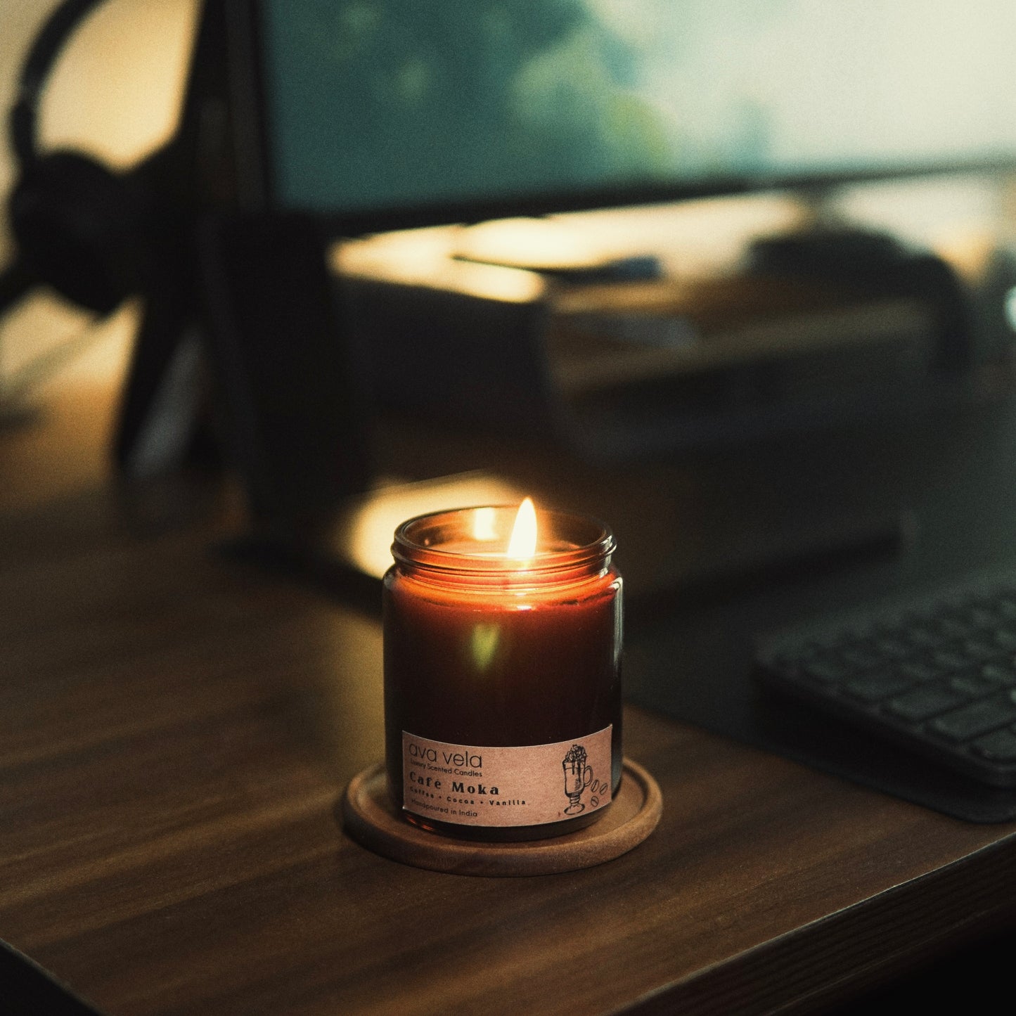 Café Moka (Coffee + Vanilla), Soy Wax Scented Candle 45Hrs Burn Time