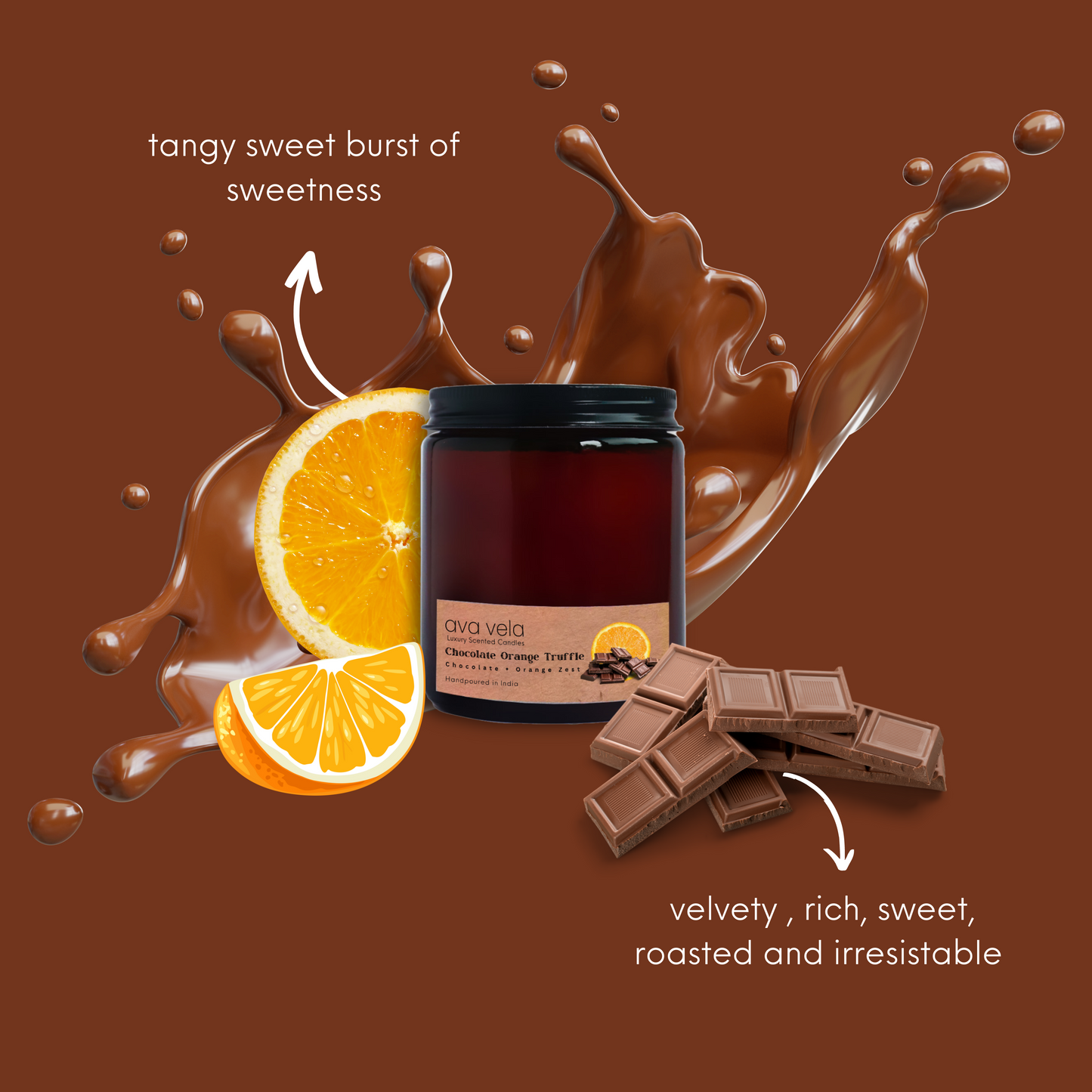 Chocolate Orange Truffle (Chocolate + Orange Zest + Vanilla) Soy Wax Scented Candle 45 Hours Burn Time