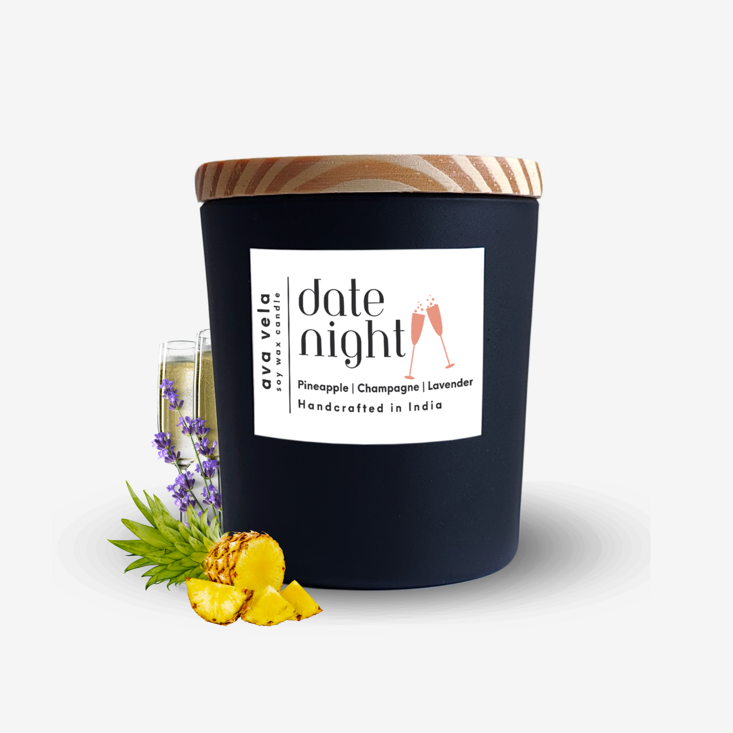 Date Night (Champagne + Lavender + Pineapple) Soy Wax Scented Candle 40Hrs Burn Time