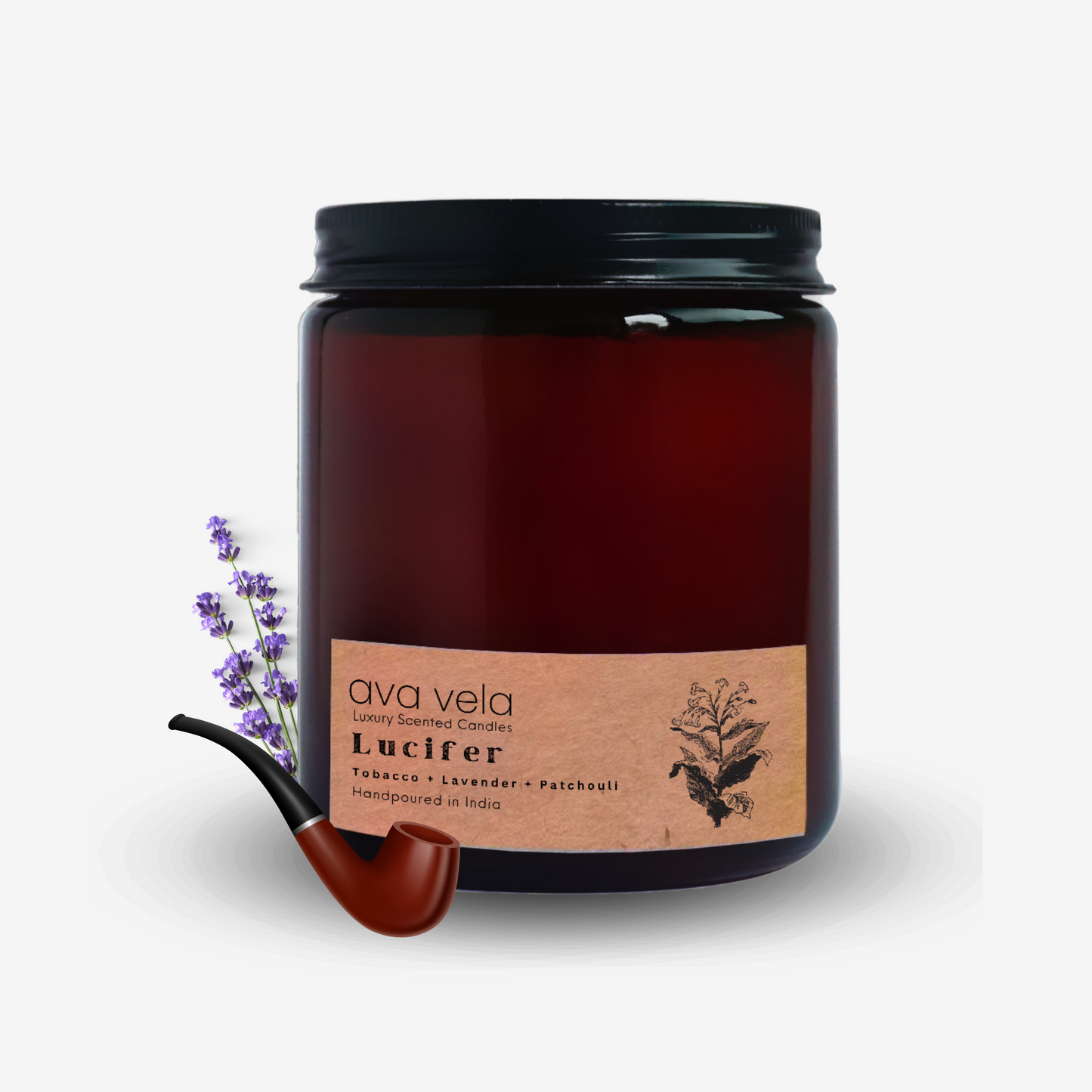 Lucifer (Lavender + Tobacco) Amber Jar Soy Wax Scented Candle 45 Hours Burn Time