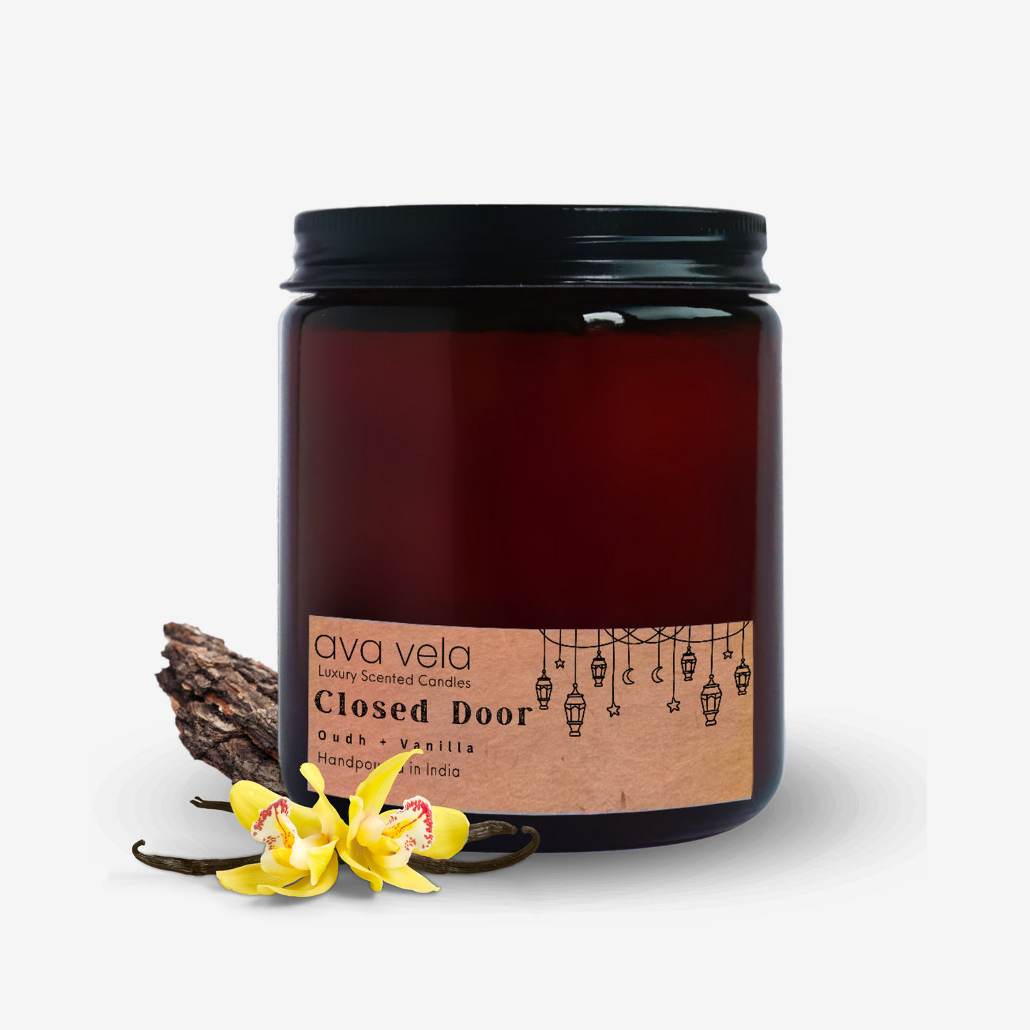 Closed Door (Oudh + Vanilla) Amber Jar Soy Wax Scented Candle 45 Hours Burn Time
