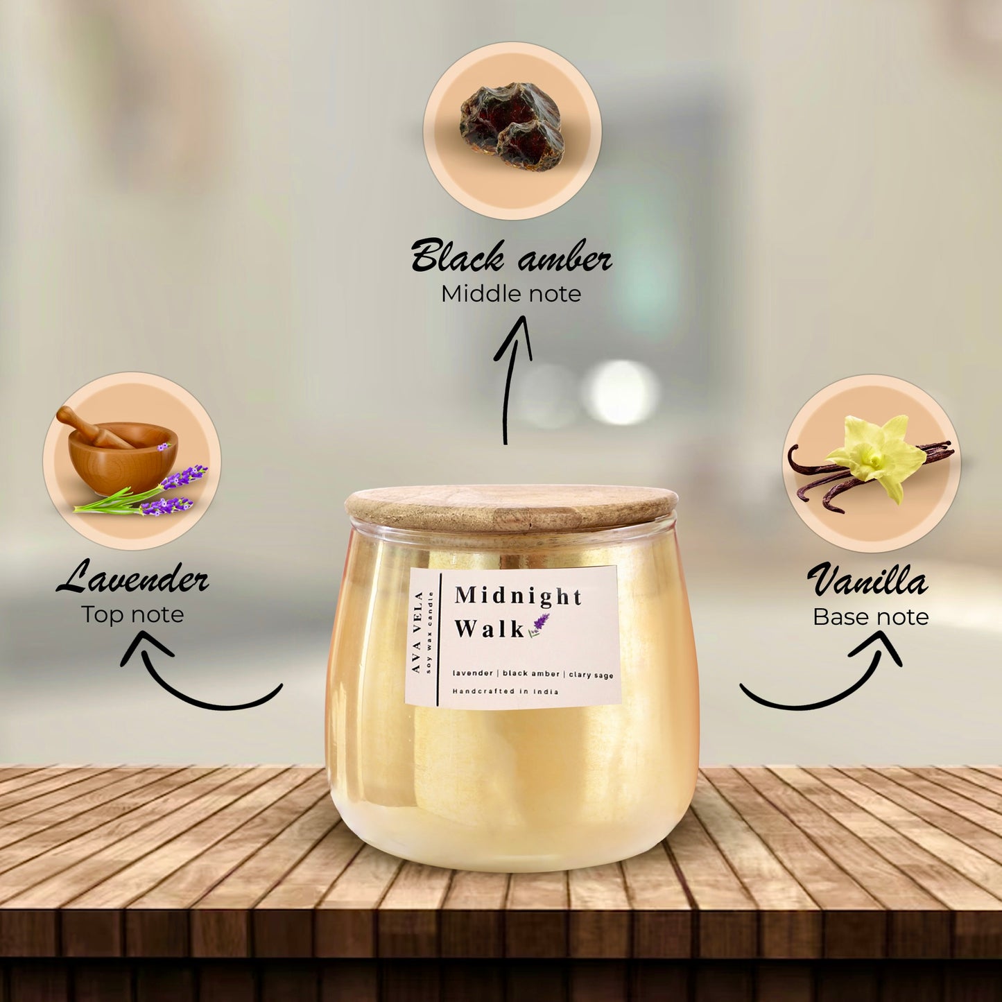 Midnight Walk (Lavender + Black Amber + Vanilla) Soy Wax Scented Candle 48 Hours Burn Time