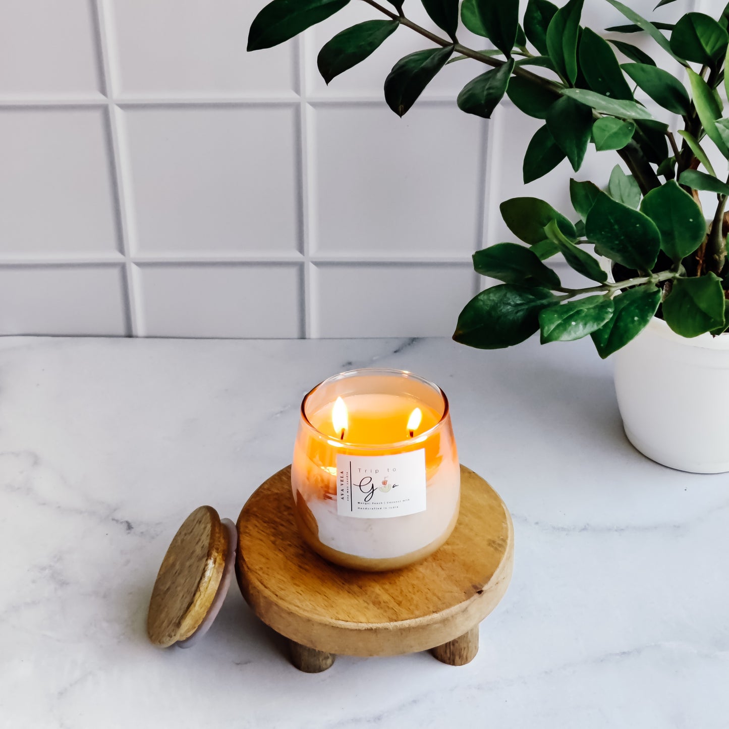 Trip To Goa (Peach + Mango + Coconut Milk) Soy Wax Scented Candle 48 Hours Burn Time