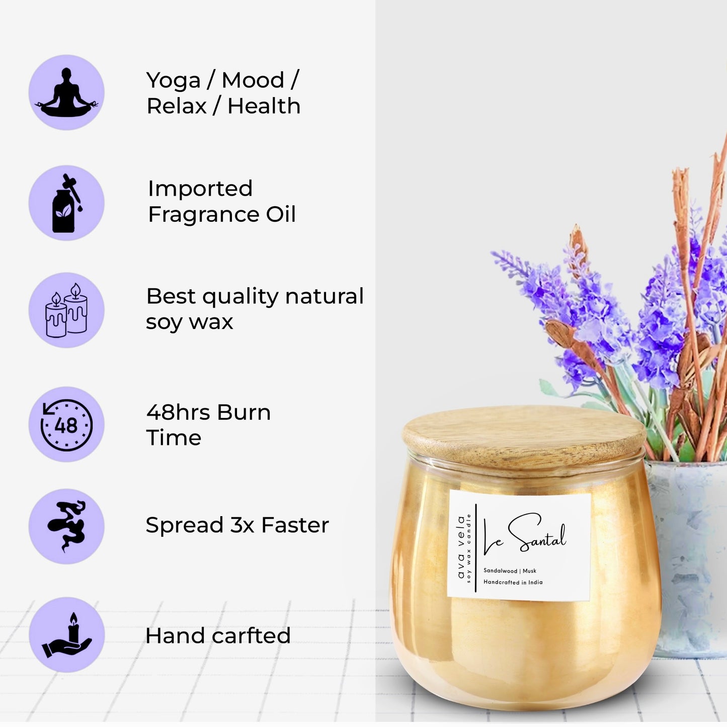 Le Santal (Sandalwood + Musk + Amber) Soy Wax Scented Candle 48 Hours Burn Time