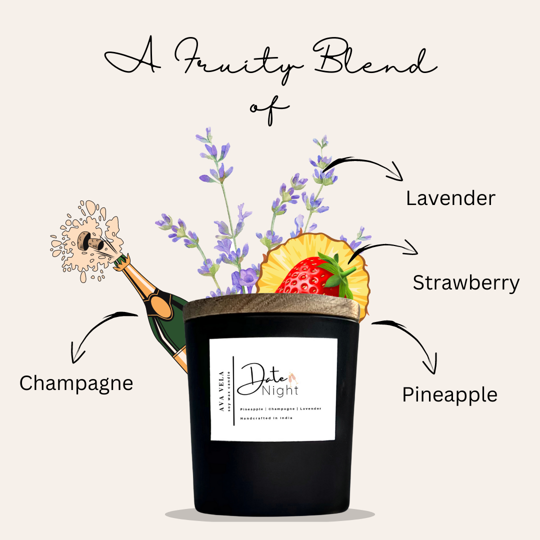 Date Night (Champagne + Lavender + Pineapple) Soy Wax Scented Candle 40Hrs Burn Time