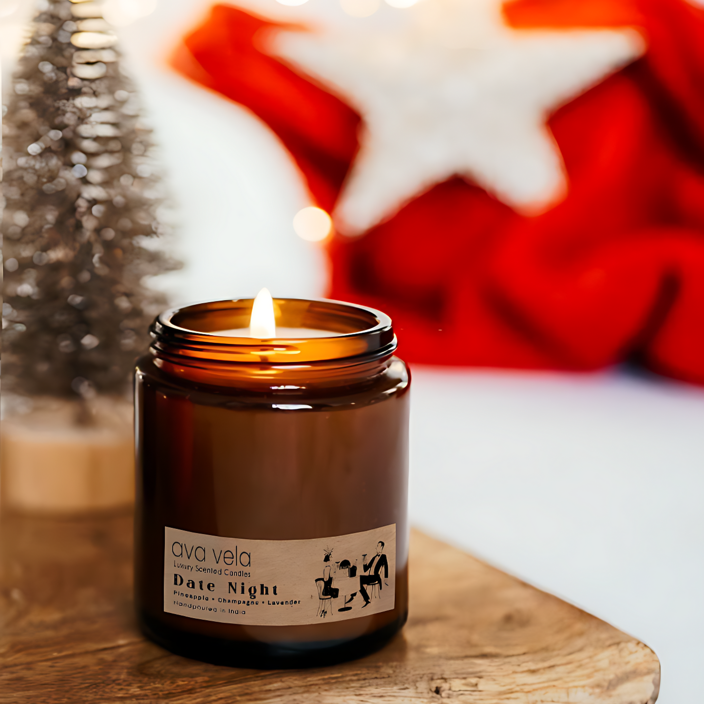Date Night (Champagne + Lavender + Pineapple) Amber Jar Soy Wax Scented Candle 45 Hours Burn Time