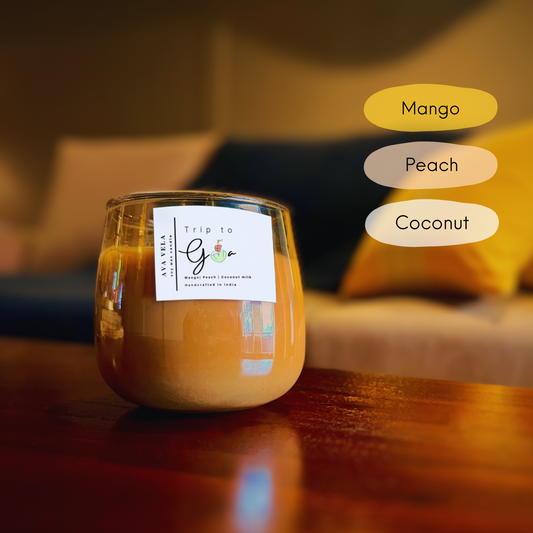 Trip To Goa (Peach + Mango + Coconut Milk) Soy Wax Scented Candle 48 Hours Burn Time