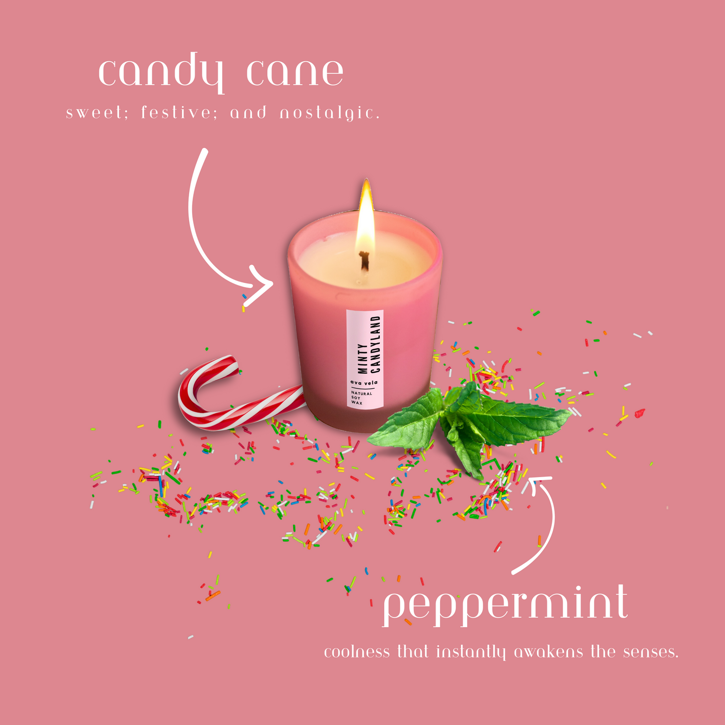 Minty Candy Cane  - Shot Jar Soy Wax Scented Candle 12 hours Burn Time