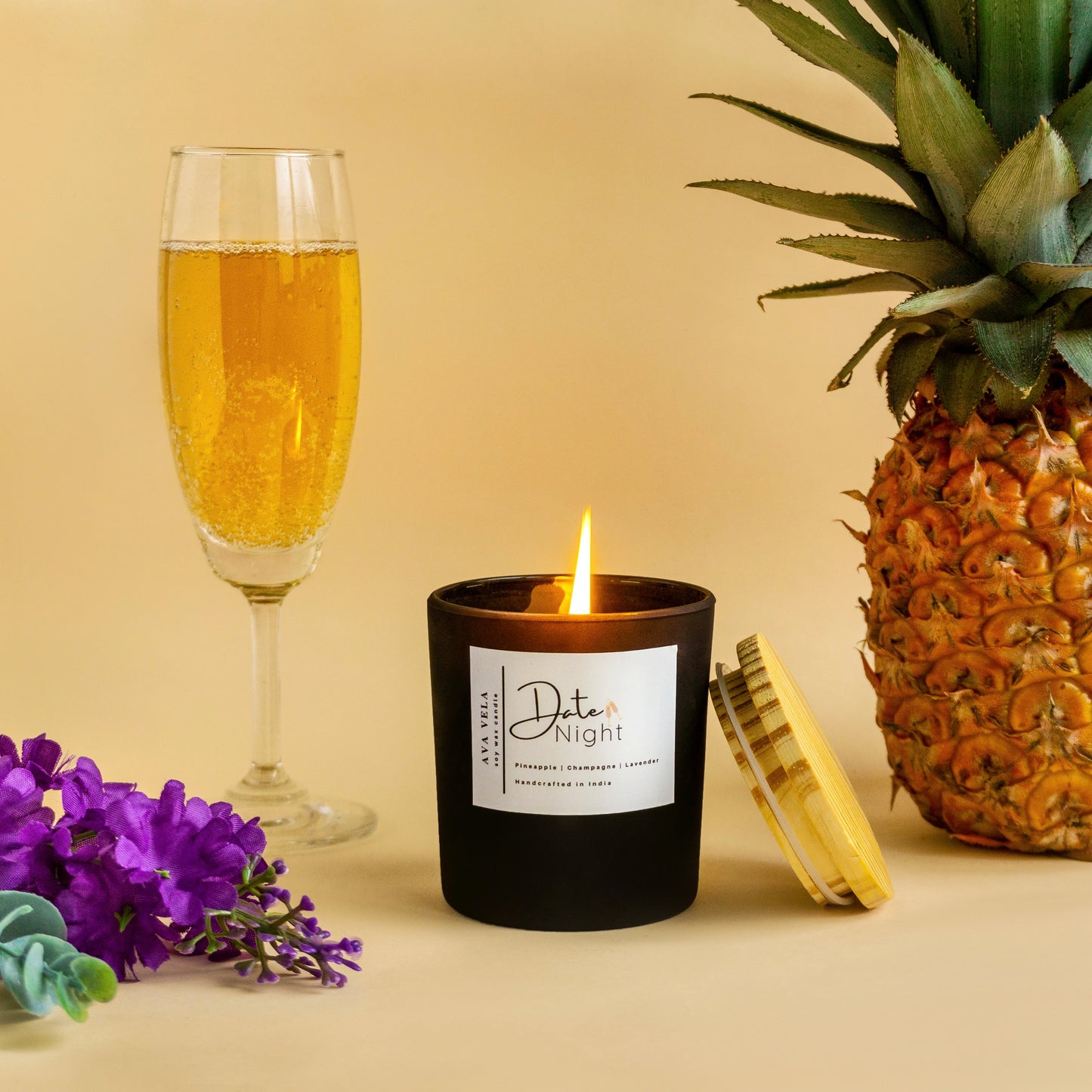 Date Night (Champagne + Lavender + Pineapple) Soy Wax Scented Candle 40Hrs Burn Time