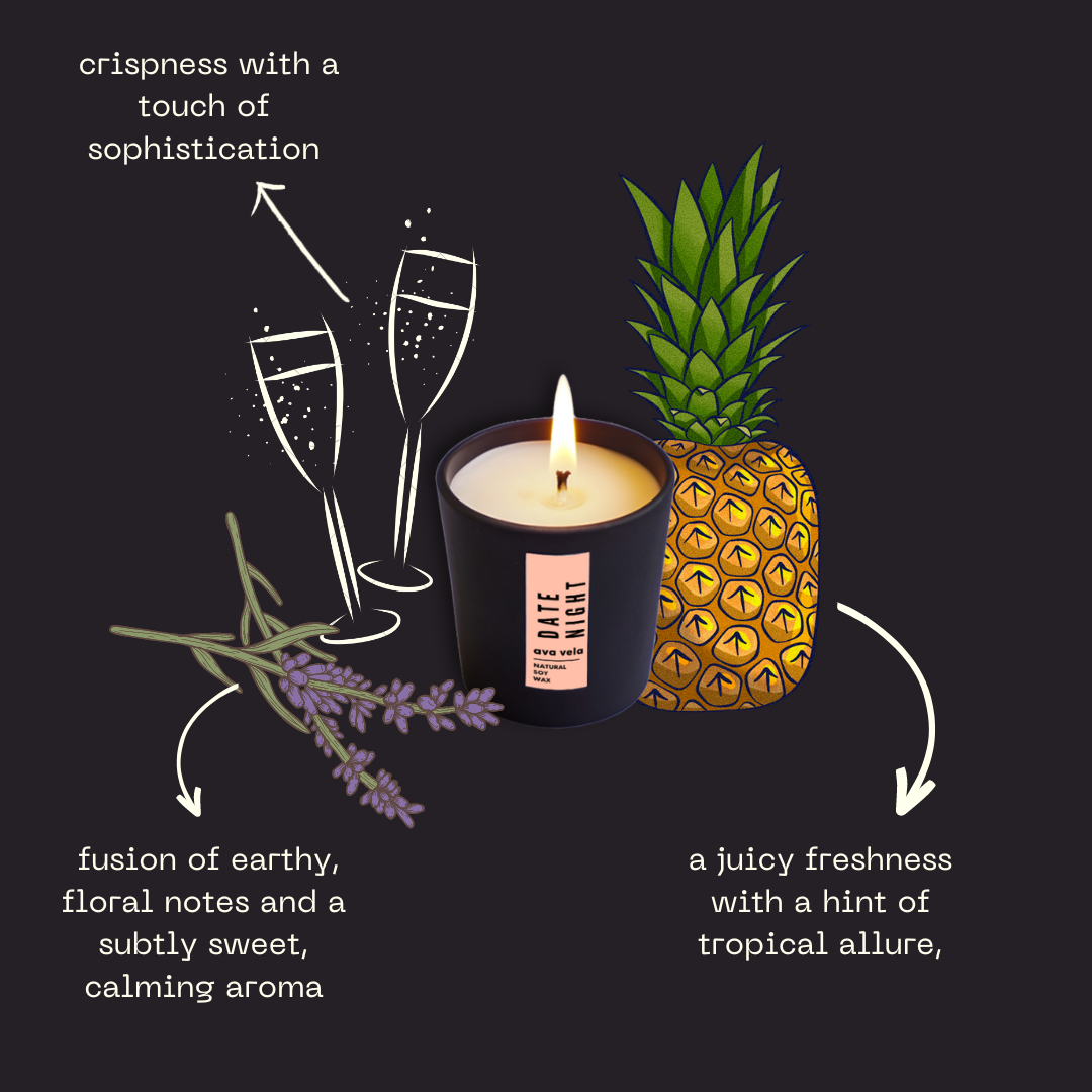Shot Jar Date Night (Champagne + Lavender + Pineapple) Soy Wax Scented Candle 14Hrs Burn Time