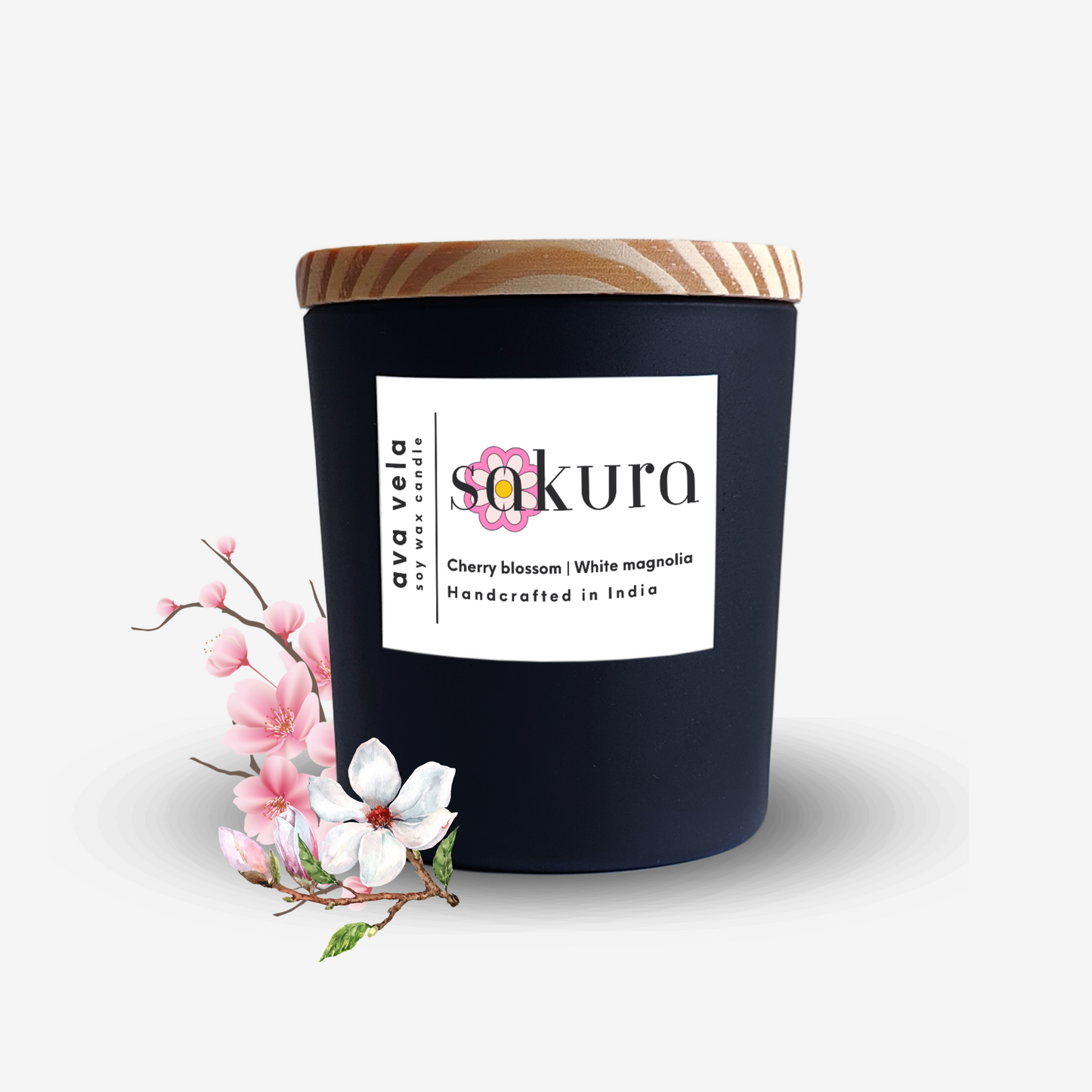 Sakura (Cherry Blossom + Sandalwood + White Magnolia) Soy Wax Scented Candle 40Hrs Burn Time