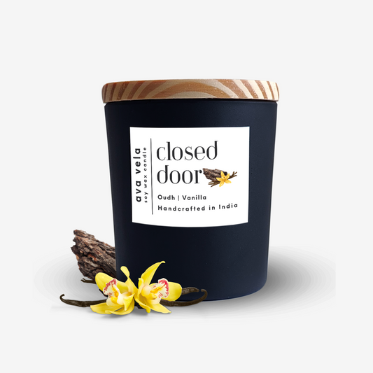 Closed Door (Oudh + Vanilla) Soy Wax Scented Candle 40Hrs Burn Time