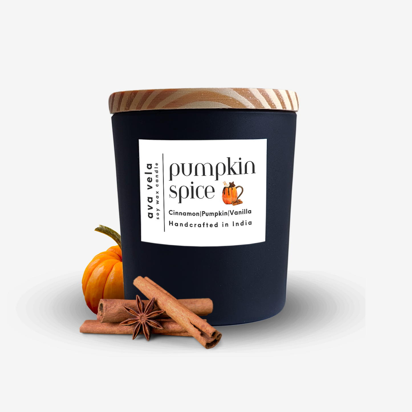 Pumpkin Spice (Pumpkin + Vanilla + Cinnamon) Soy Wax Scented Candle 40 Hours Burn Time