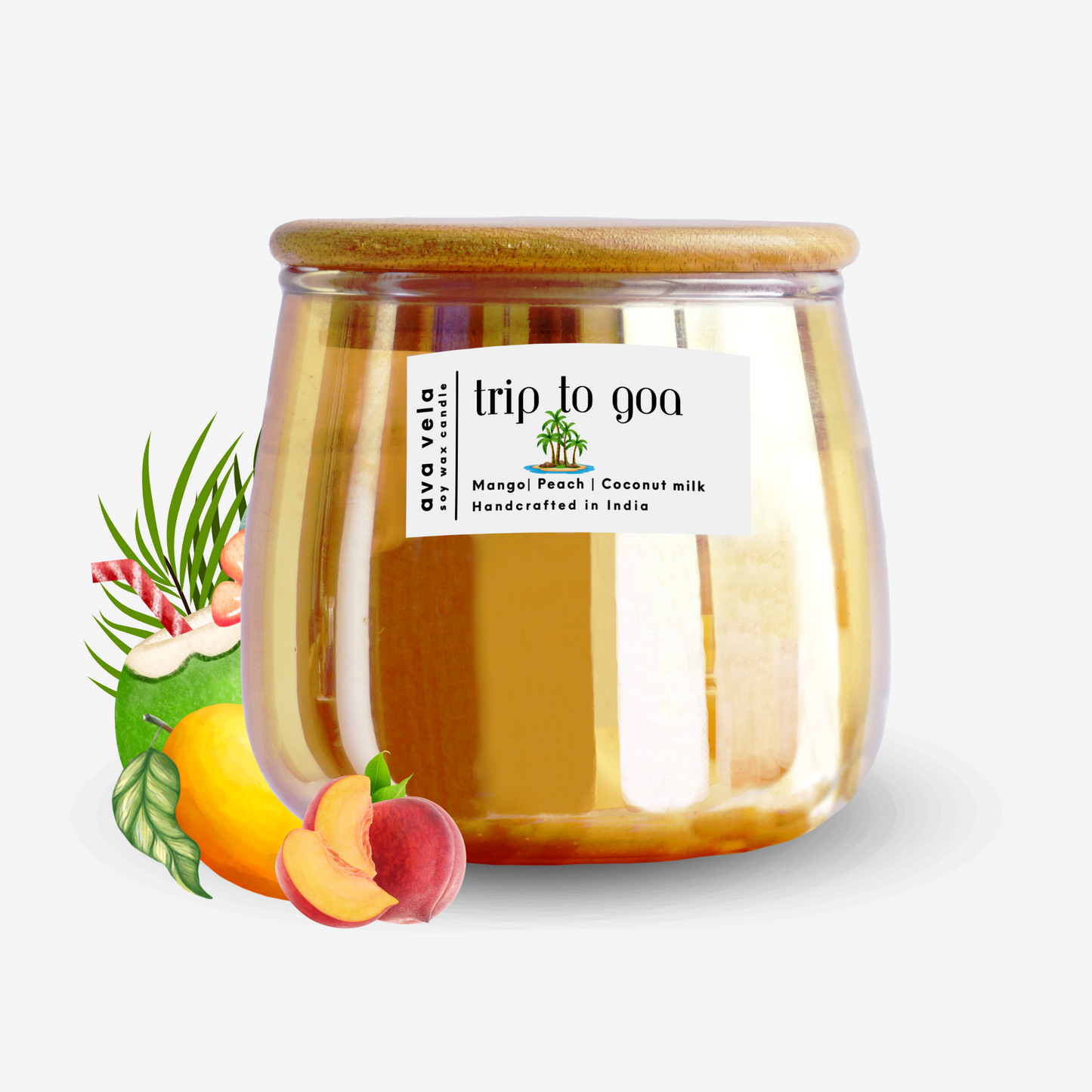 Trip To Goa (Peach + Mango + Coconut Milk) Soy Wax Scented Candle 48 Hours Burn Time