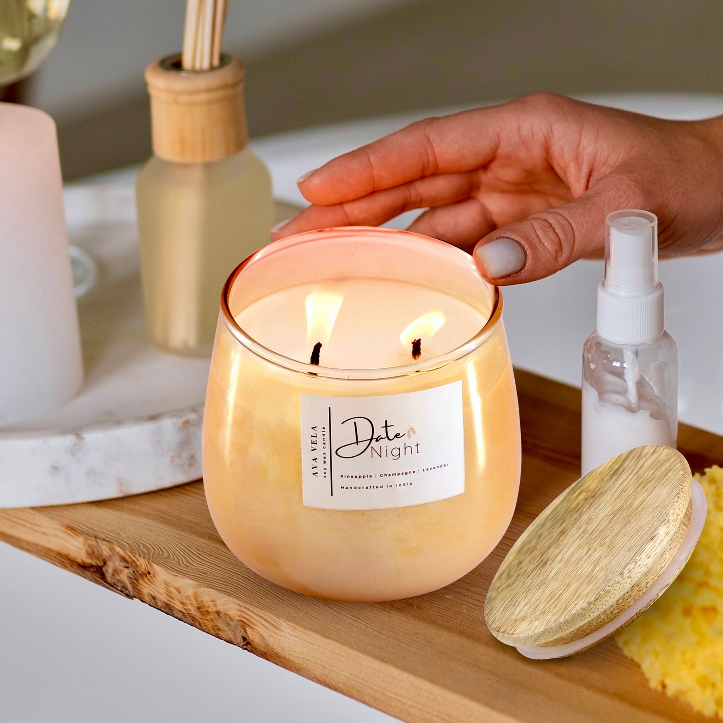 Date Night (Champagne + Lavender + Pineapple) Soy Wax Scented Candle 48 Hours Burn Time