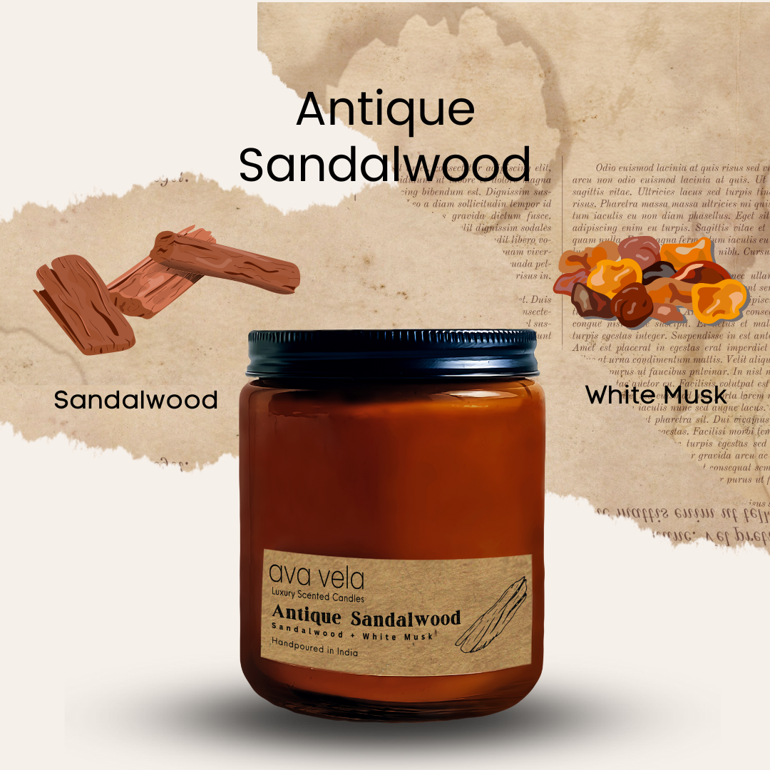 Sandalwood (Sandalwood + Musk) Amber Jar Soy Wax Scented Candle 45 Hours Burn Time