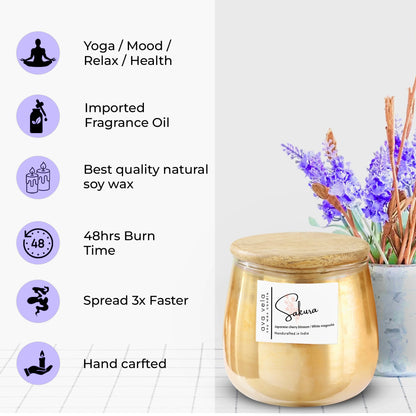 Sakura (Cherry Blossom + Sandalwood + White Magnolia) Soy Wax Scented Candle 48 Hours Burn Time